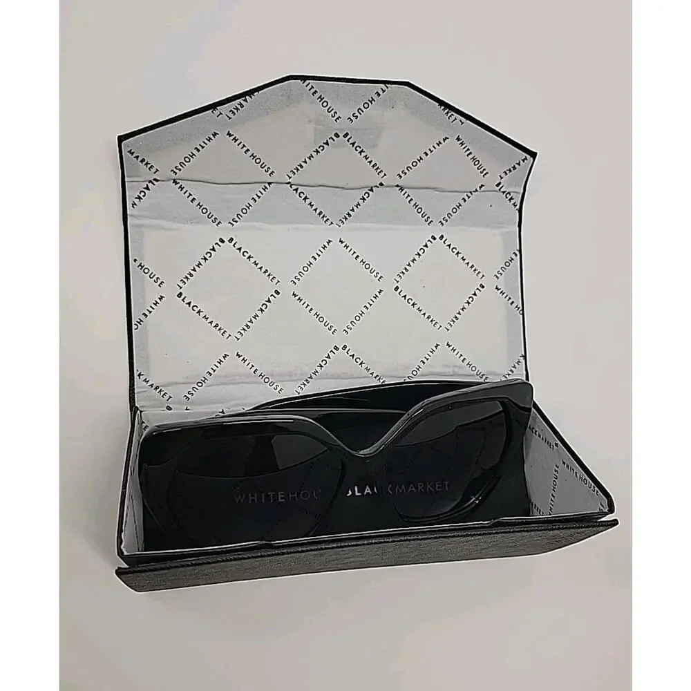 White House Black Market WHBM Women Sunglasses Black Cat Eye Geometric With Case
